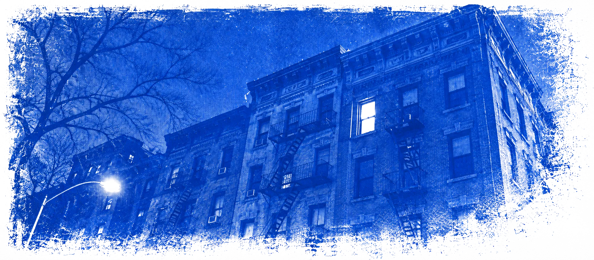 Blue print of an apartment block at night